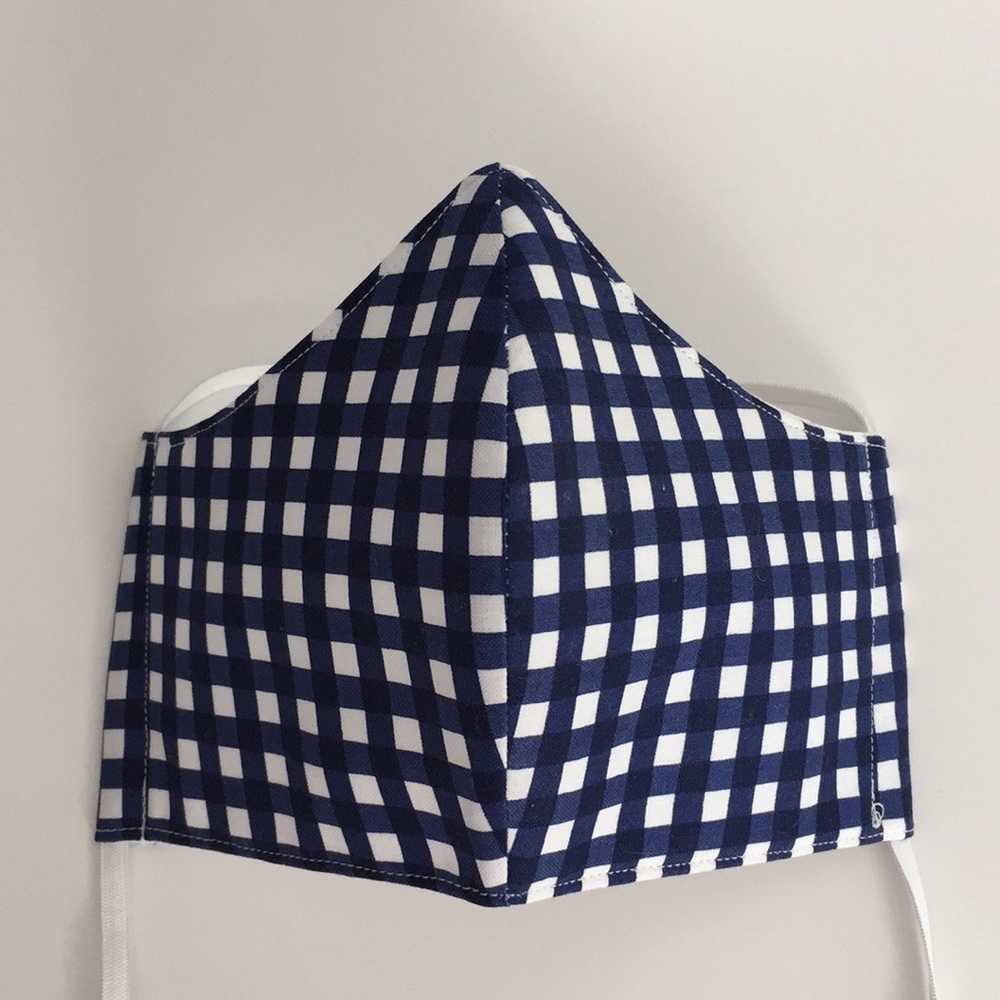 Blue Checkered Handmade Fabric Face Mask - Picture 2 of 4